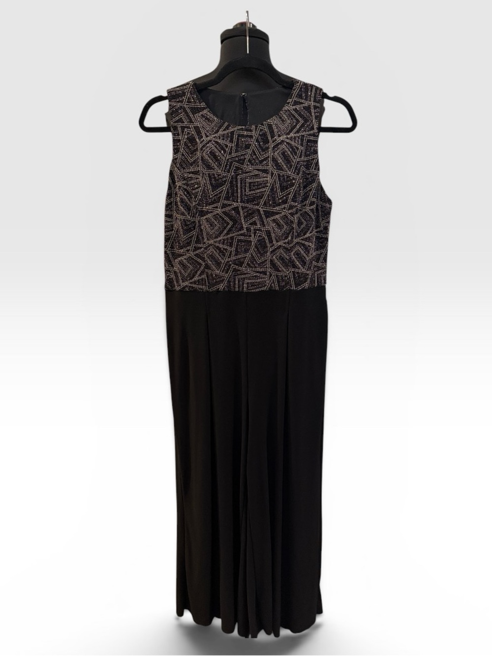 Custom Made Sleeveless Black Evening Jumper with Patterned Bodice